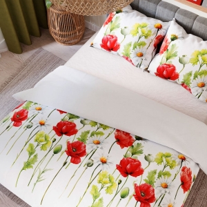 Komplet pościeli z bawełny satynowej 160x200 w maki i margaretki