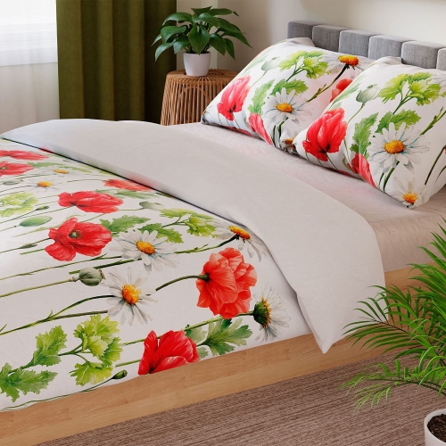 Komplet pościeli z bawełny satynowej 160x200 w maki i margaretki