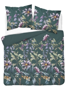 Komplet pościeli z satyny bawełnianej petrol 160x200 w botaniczne kwiaty Home Satin