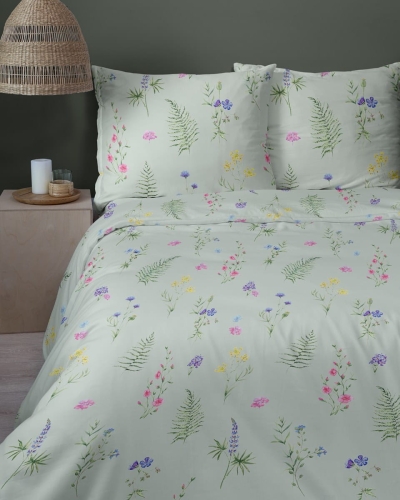 Komplet pościeli z satyny bawełnianej miętowej 220x200 w drobne kwiaty Home Satin