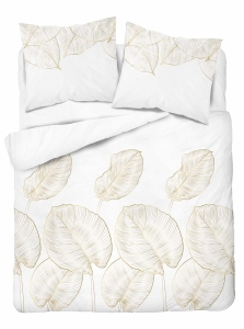 Komplet pościeli z satyny bawełnianej białej 160x200 w złote liście Home Satin