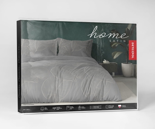 Komplet pościeli z satyny bawełnianej ciemnoszarej 160x200 w liście Home Satin