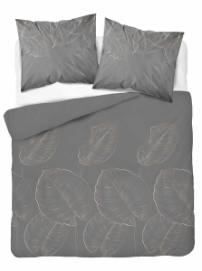 Komplet pościeli z satyny bawełnianej ciemnoszarej 220x200 w liście Home Satin