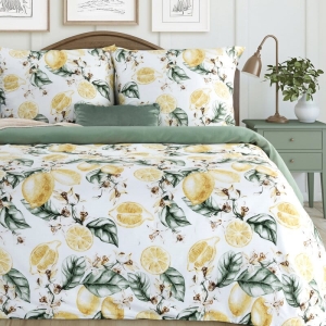Komplet pościeli z bawełny satynowej 160x200 z motywem cytryn
