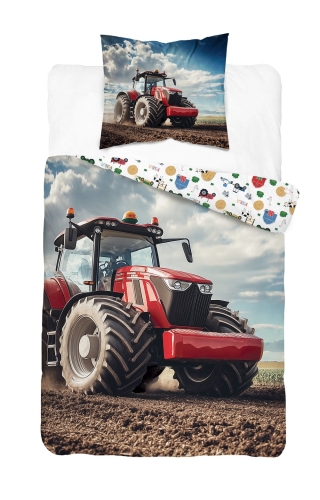 Pościel bawełniana młodzieżowa 140x200 Czerwony Traktor