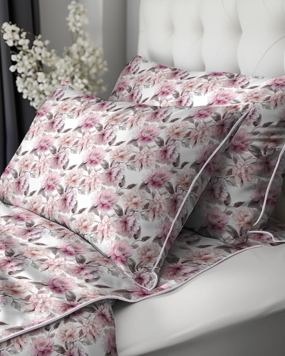 Pościel z perkalu 220x200 Różowe Kwiaty Piwonii Lame Percale