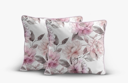Komplet poszewek z perkalu 40x40 Różowe Kwiaty Piwonii Lame Percale