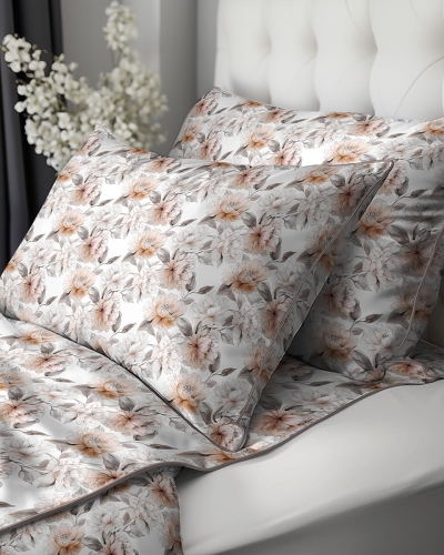 Pościel z perkalu 160x200 Brzoskwiniowe Kwiaty Piwonii Lame Percale