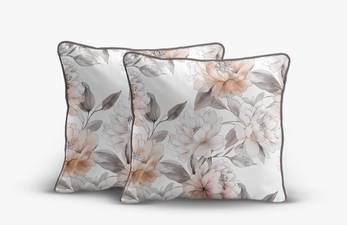 Komplet poszewek z perkalu 40x40 Brzoskwiniowe Kwiaty Piwonii Lame Percale