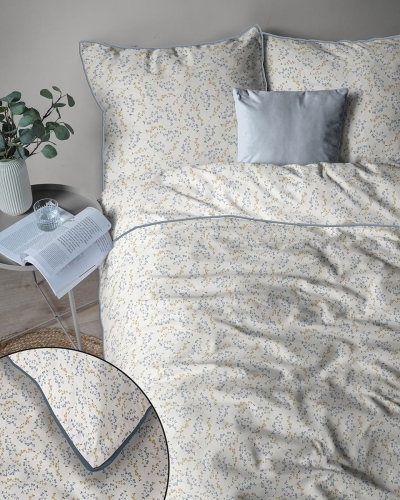 Pościel z perkalu 220x200 Żółte i Niebieskie Drobne Kwiaty Lame Percale