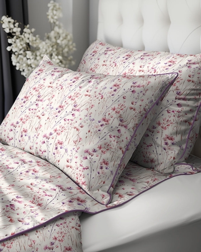 Pościel z perkalu 160x200 Różowa Łąka Lame Percale