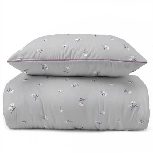 Pościel z perkalu popielata 160x200 Drobne Stokrotki Lame Percale