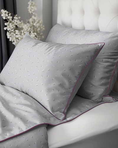 Pościel z perkalu popielata 160x200 Drobne Stokrotki Lame Percale