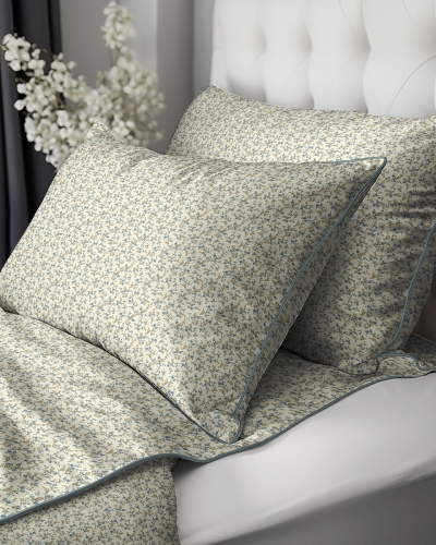 Pościel z perkalu 160x200 Niebieskie i Żółte Kwiaty Lame Percale