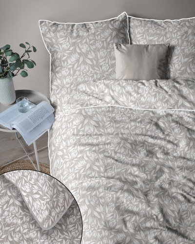 Pościel z perkalu 220x200 Beżowa w Kwiaty Lame Percale