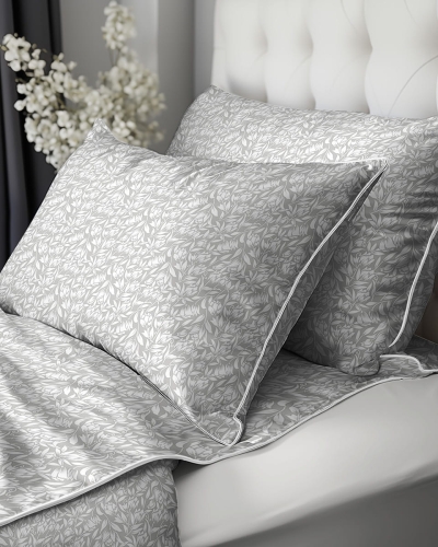 Pościel z perkalu 160x200 Popielata w Kwiaty Lame Percale