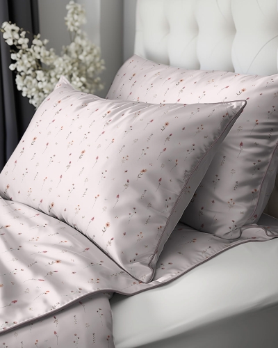 Pościel z perkalu pudrowa 160x200 Polne Kwiaty Lame Percale