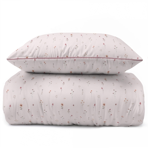 Pościel z perkalu pudrowa 160x200 Polne Kwiaty Lame Percale