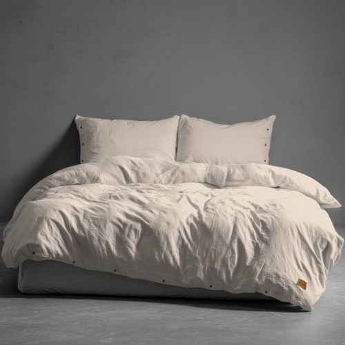 Pościel Pure Eco Line bawełniana 160x200 beżowa z guziczkami 