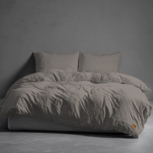 Pościel Pure Eco Line bawełniana 160x200 ciepłoszara z guziczkami