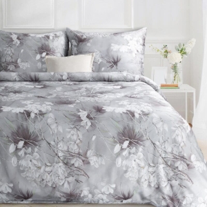 Ekskluzywna pościel Premium popielata 220x200 w jasne kwiaty