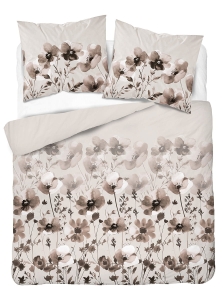 Komplet pościeli Home Satin z satyny bawełnianej 220x200 w ciemno beżowe kwiaty
