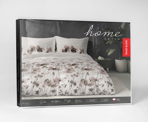 Komplet pościeli Home Satin z satyny bawełnianej 220x200 w ciemno beżowe kwiaty