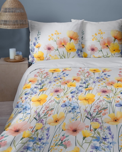 Komplet pościeli Home Satin z satyny bawełnianej 160x200 w kolorowe wiosenne kwiaty