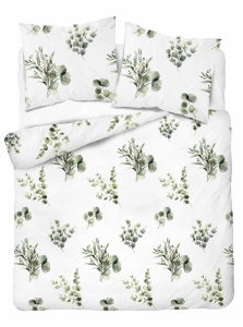 Komplet pościeli Home Satin z satyny bawełnianej 160x200 w zielone gałązki eukaliptusa