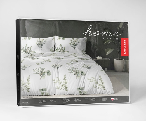 Komplet pościeli Home Satin z satyny bawełnianej 220x200 w zielone gałązki eukaliptusa