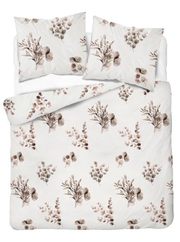 Komplet pościeli Home Satin z satyny bawełnianej 160x200 w beżowe gałązki eukaliptusa