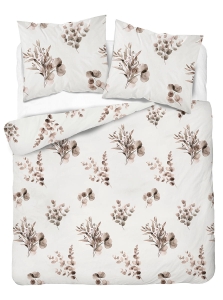 Komplet pościeli Home Satin z satyny bawełnianej 220x200 w beżowe gałązki eukaliptusa