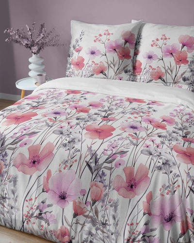 Komplet pościeli Home Satin z satyny bawełnianej 220x200 w różowe i fioletowe kwiaty