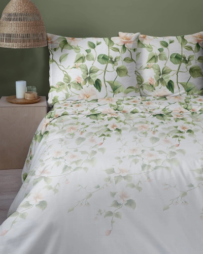 Komplet pościeli Home Satin z satyny bawełnianej 180x200 w motyw pudrowo różowego hibiskusa