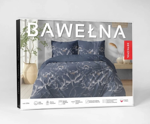 Pościel bawełniana 100% granatowa 180x200 kwiaty lotosu