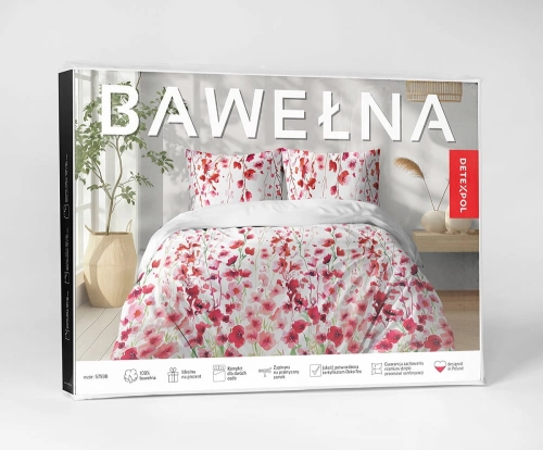 Pościel bawełniana 100% 220x200 w czerwone i różowe kwiaty