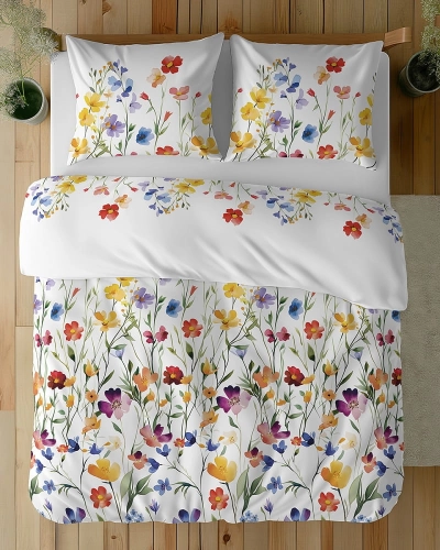 Pościel bawełniana 100% 180x200 w kolorowe kwiaty