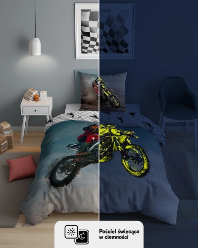 Pościel bawełniana młodzieżowa świecąca 160x200 Motocross 