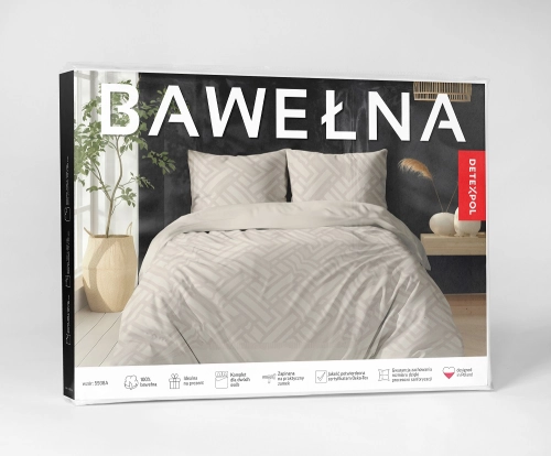 Pościel bawełniana 100% 180x200 beżowa geometryczna