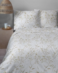 Komplet pościeli Home Satin z satyny bawełnianej 160x200 w zielono beżowe gałązki