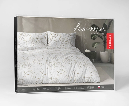 Komplet pościeli Home Satin z satyny bawełnianej 220x200 w zielono beżowe gałązki