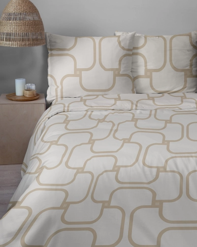 Komplet pościeli Home Satin z satyny bawełnianej beżowej 160x200 geometryczny wzór 