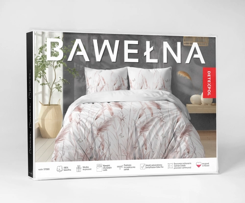 Pościel bawełniana 100% 160x200 motyw pudrowo różowych traw i kłosów
