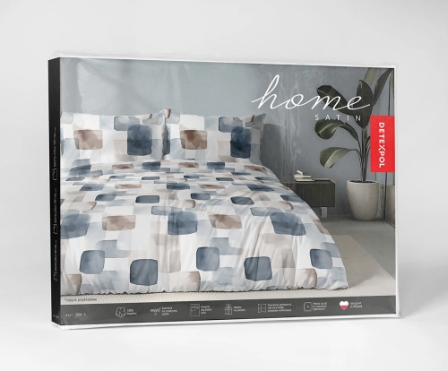 Komplet pościeli Home Satin z satyny bawełnianej 140x200 w geometryczną granatową mozaikę
