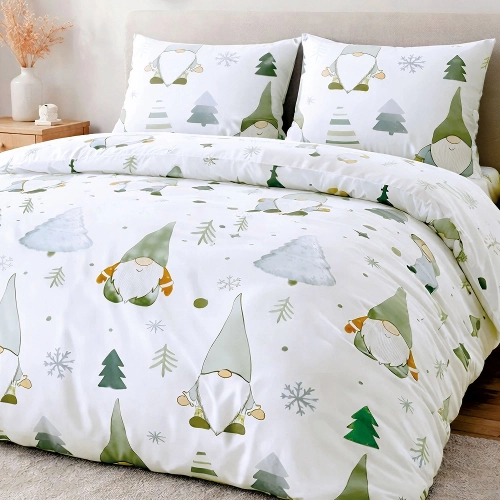 Pościel flanelowa świąteczna 160x200 zielone gnomy