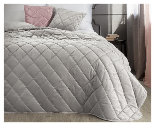 Narzuta pikowana Amareta 170x210 srebrna z weluru 