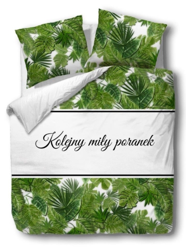 Pościel bawełniana biało zielona 200x220 kolejny miły poranek