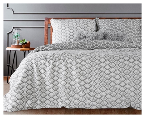 Komplet pościeli z bawełny satynowej 160x200 popielato białej Rosette