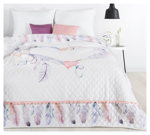 Narzuta 200x220 z sercem i piórami