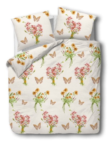 Pościel flanelowa kremowa 160x200 w kwiaty i motyle